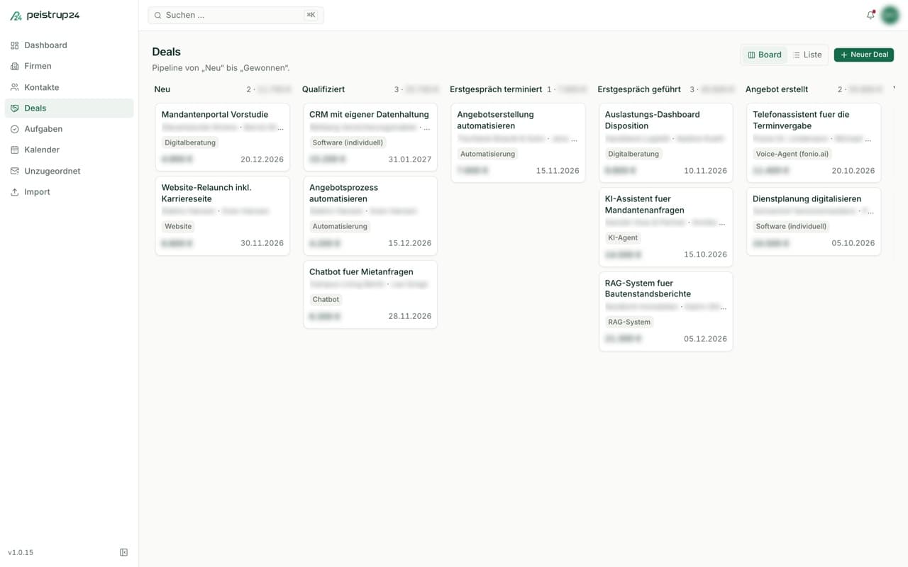 Screenshot: peistrup24 CRM (Ansicht 2)