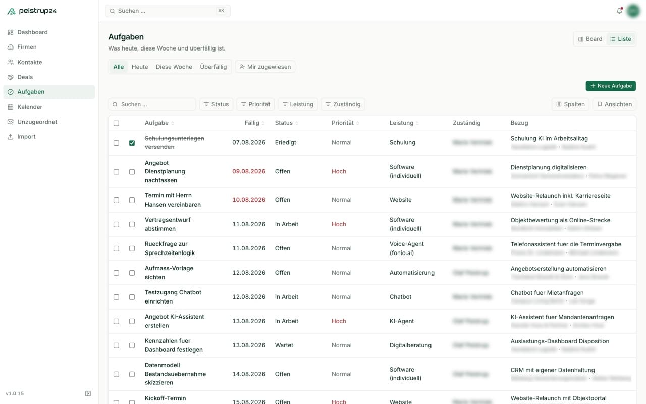 Screenshot: peistrup24 CRM (Ansicht 4)