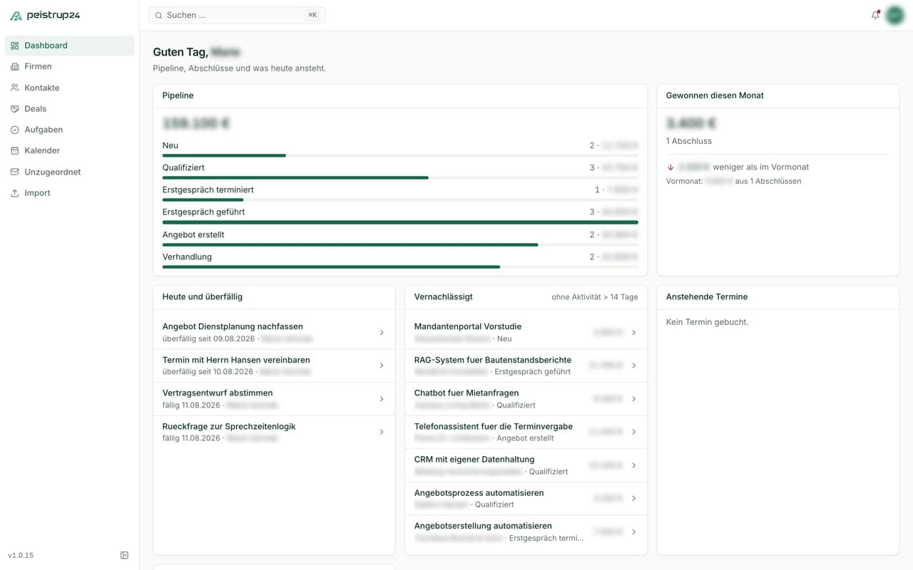 Screenshot: peistrup24 CRM (Ansicht 1)