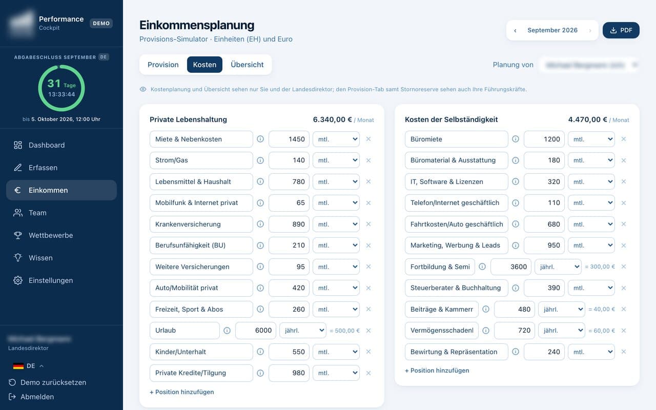 Screenshot: Performance-Cockpit (Ansicht 5)