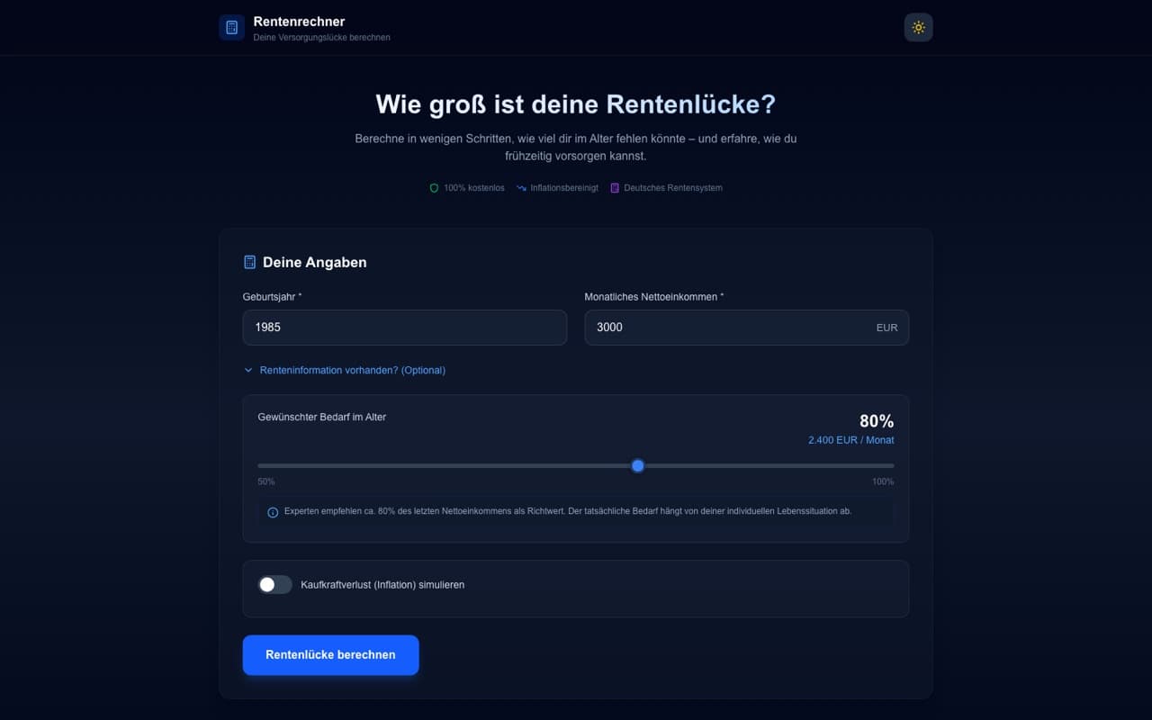 Screenshot: Rentenrechner